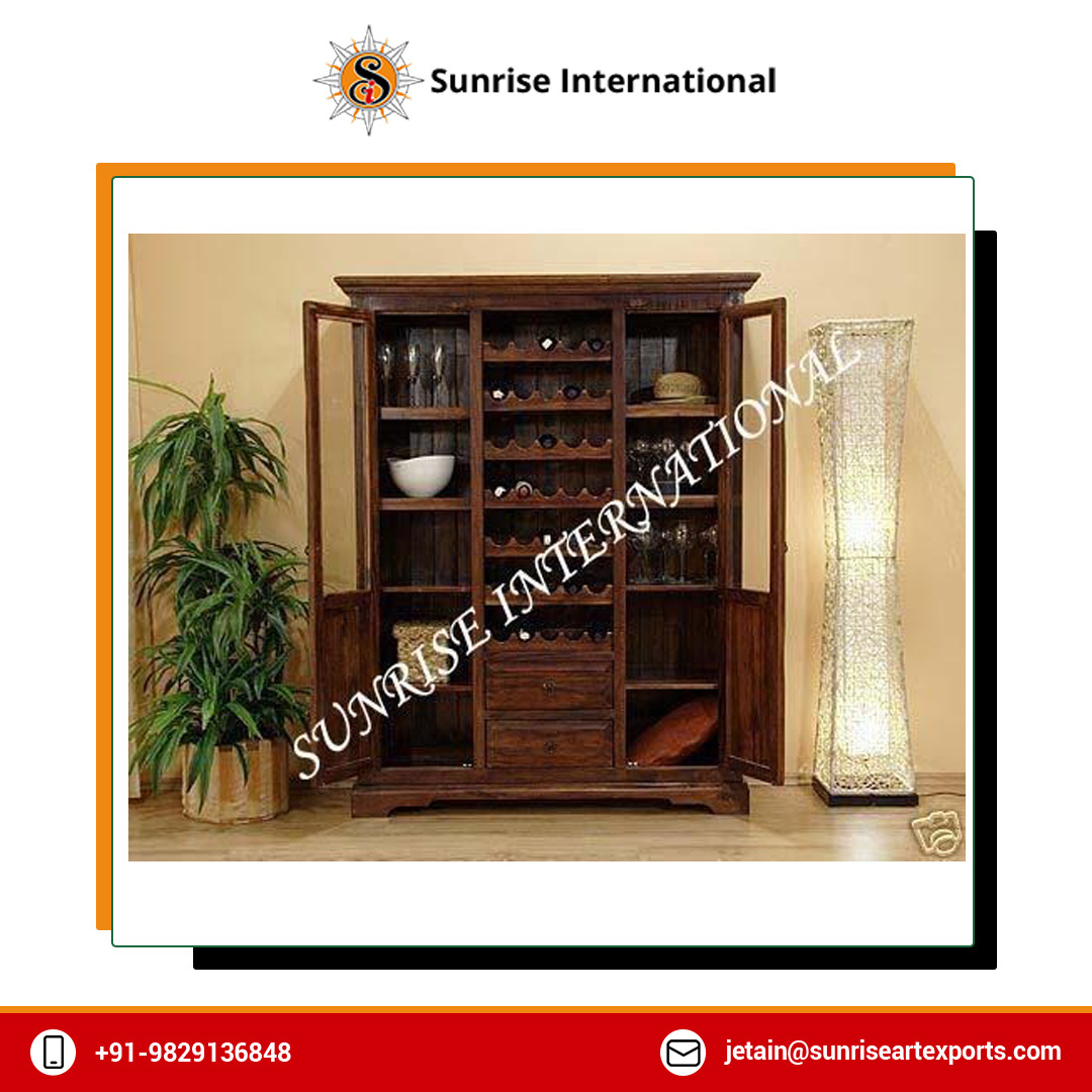 Ethnic Style Hot Selling Sheesham Wood Large Bar Cabinet - Crockery Unit Furniture for Home at Reliable Market Price