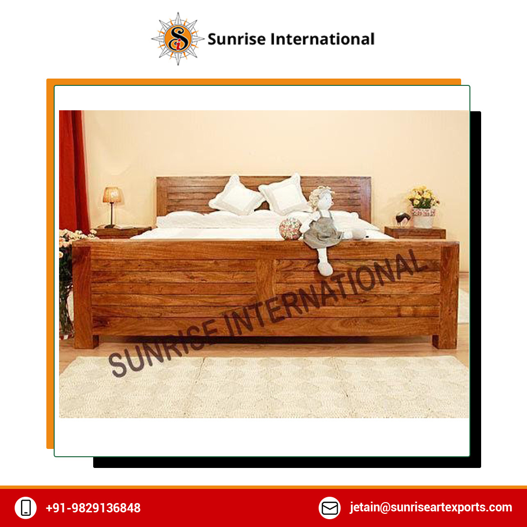 2023 Best Selling Handmade Groove Design Sheesham Wood Queen Size Double Bed without Storage at Reasonable Price