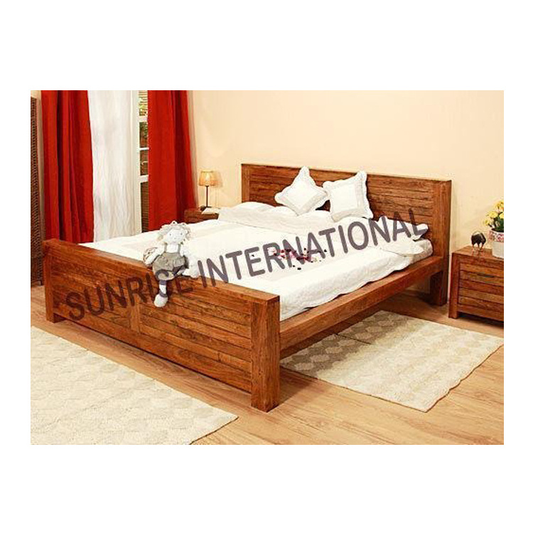 2023 Best Selling Handmade Groove Design Sheesham Wood Queen Size Double Bed without Storage at Reasonable Price