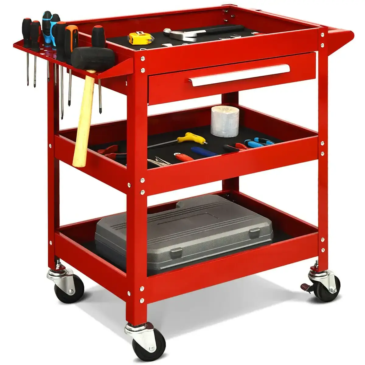 Red Tool Cart Rolling Tool Cabinet with Wheels Mechanical Workshop Tools Organizer