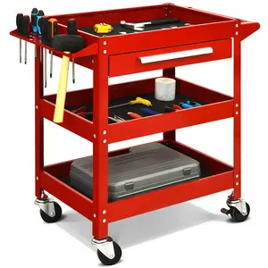 Heavy Duty Metal Rolling Cart on Wheels with Brake 330LBS Capacity Push Service Tool Cart for Workshop