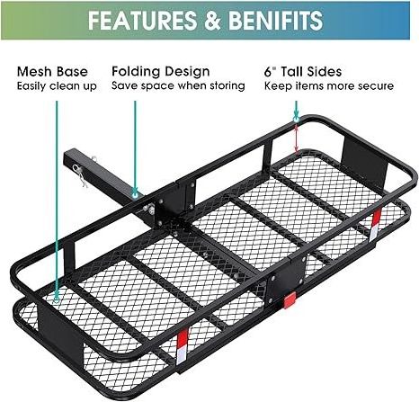 Trailer Hitch Cargo Carrier Hitch Mount Folding Vehicle Cargo Basket 550lb Capacity Hitch Cargo Racks for Car