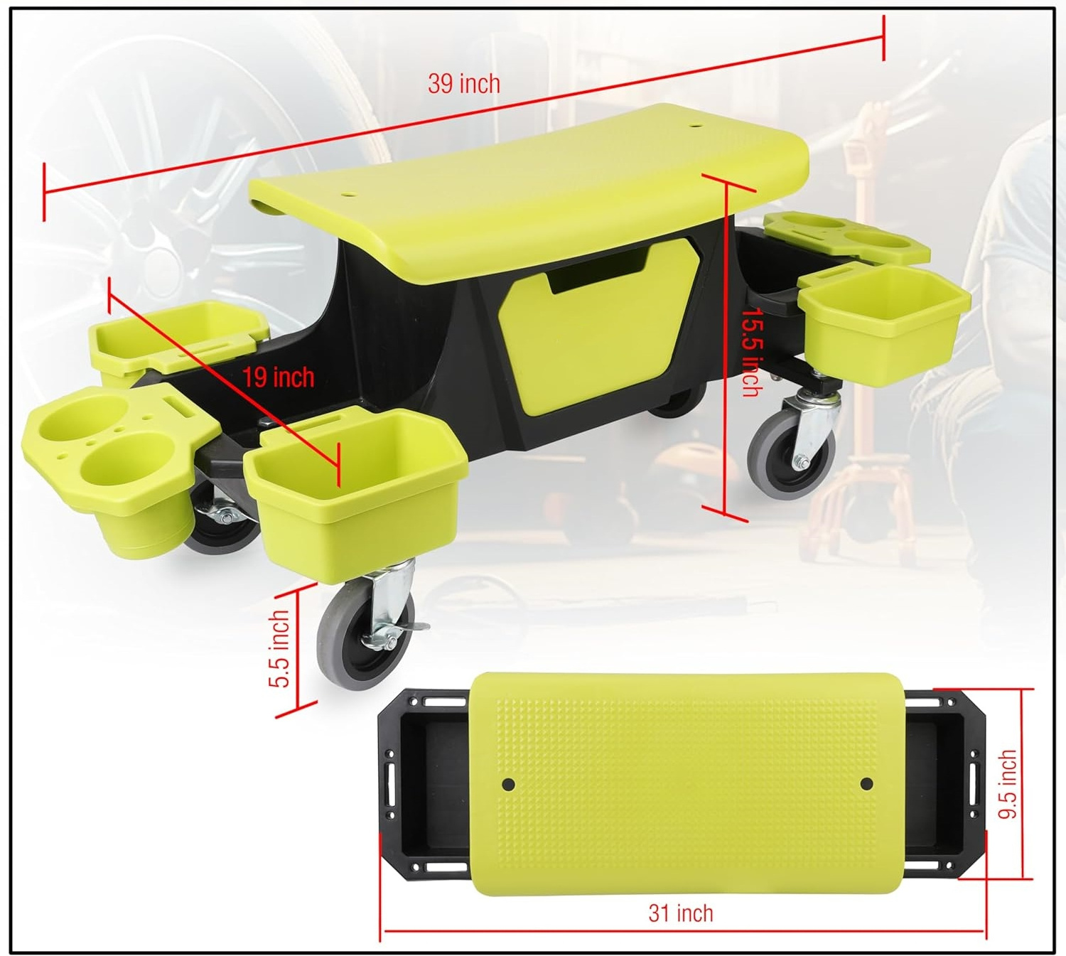 Workshop Creeper Seat Stool Car Detailing Stool Chair Rolling Creeper Garage Seat for Car Repair