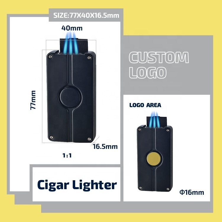 3 in 1 focus windproof butane triple jet flame custom logo cigar lighter with punch