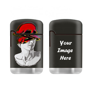 Personalised Soft Rubber Refillable Blank Customizable Butane gas Jet Flame Lighter with Custom Logo empty gas