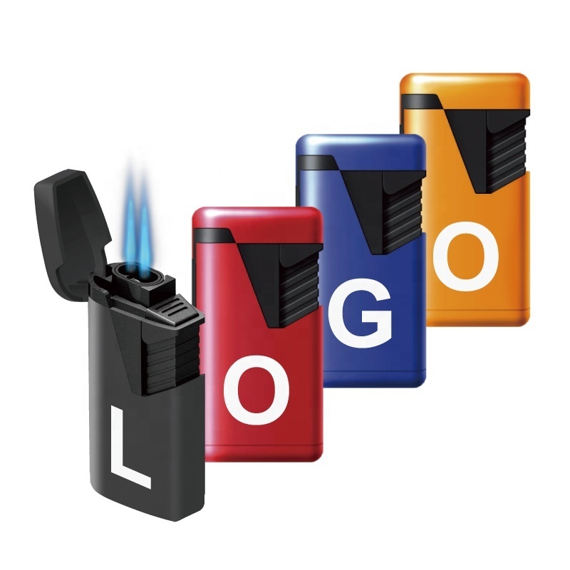 UV Printing Double Flame Gas Powerful Gas Custom Cigar Torch Lighter With Logo