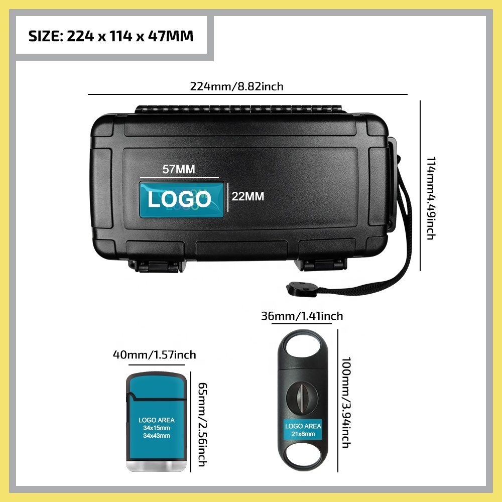 Portable luxury custom travel cigar humidor with cigar torch lighter cigar cutter