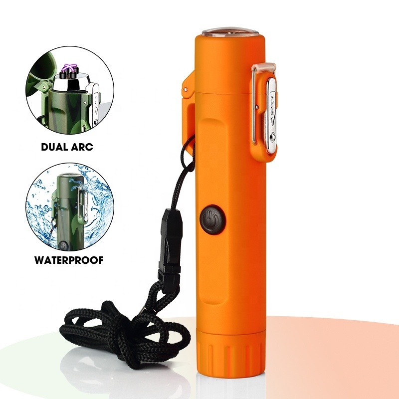 Flashlight compass waterproof camping electric usb rechargeable arc lighter