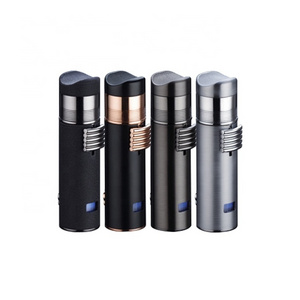 Classic Custom Logo Triple Flame Windproof  Punch in 1 Butane Torch Cigar Lighter