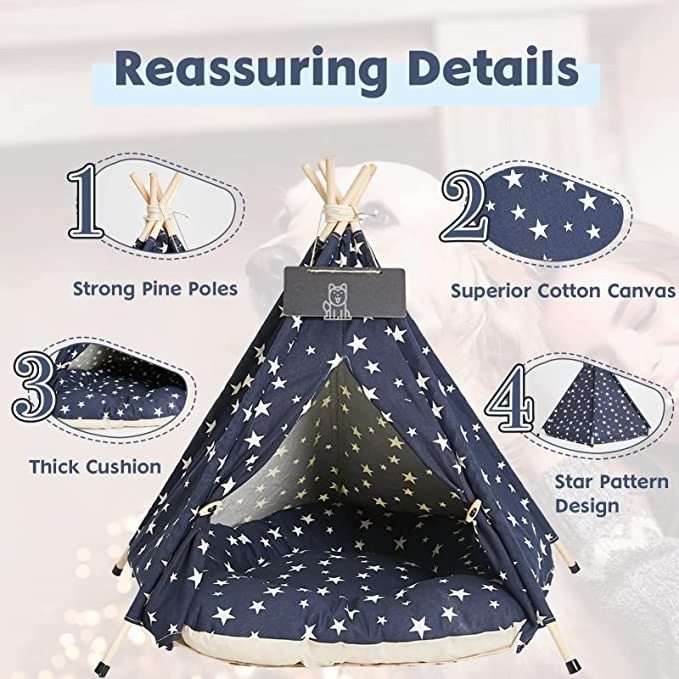 Wooden Luxury Camping Tents For Dog Tent Bed Toy Pet Teepee House with Soft cushion