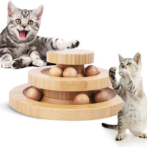 Interactive Cat Ball Toys, Wooden Cats Toys for Indoor Turntable Track with 6 Balls Cat Exercise Kitty Gifts Stuff