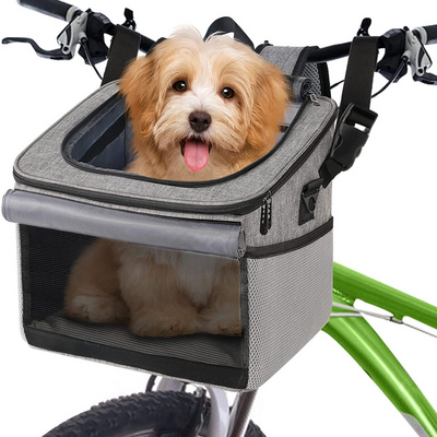 2022 Amazon hot sell Dog Bike Basket Foldable Dog Bike Carrier 15lbs Soft-Sided Dog Basket for Bike