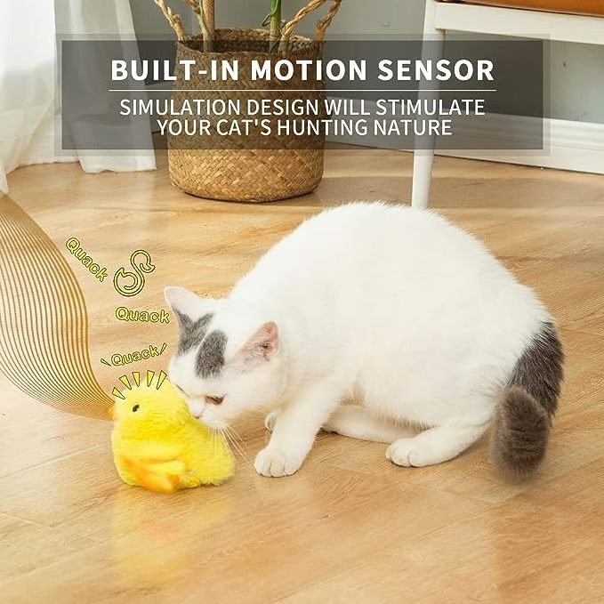 Rechargeable Touch Activated Duck Cat Squeaking Catnip cute kitten plush toy Interactive Cat Toys for Cats/Kittens