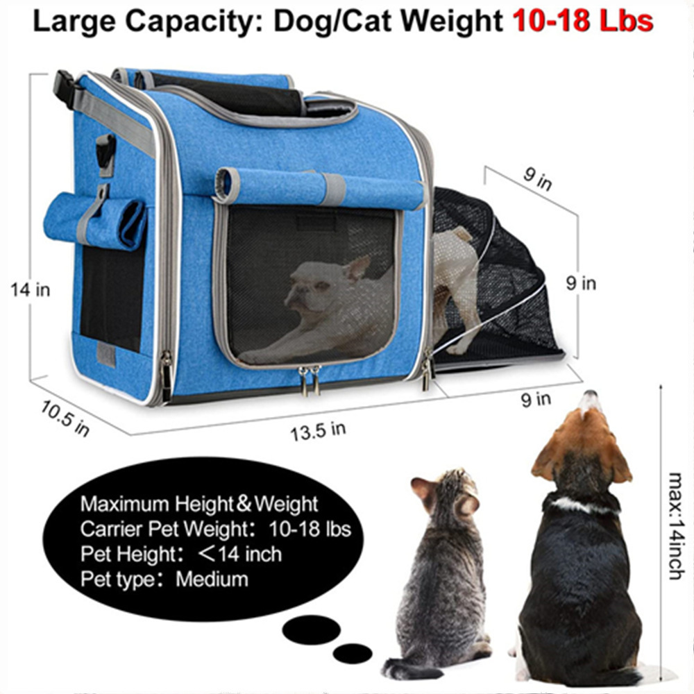 High quality dog Bike Basket Expandable Soft-Sided Pet Carrier Backpack with 4 Open Doors 4 Mesh Windows for Medium Dog puppies