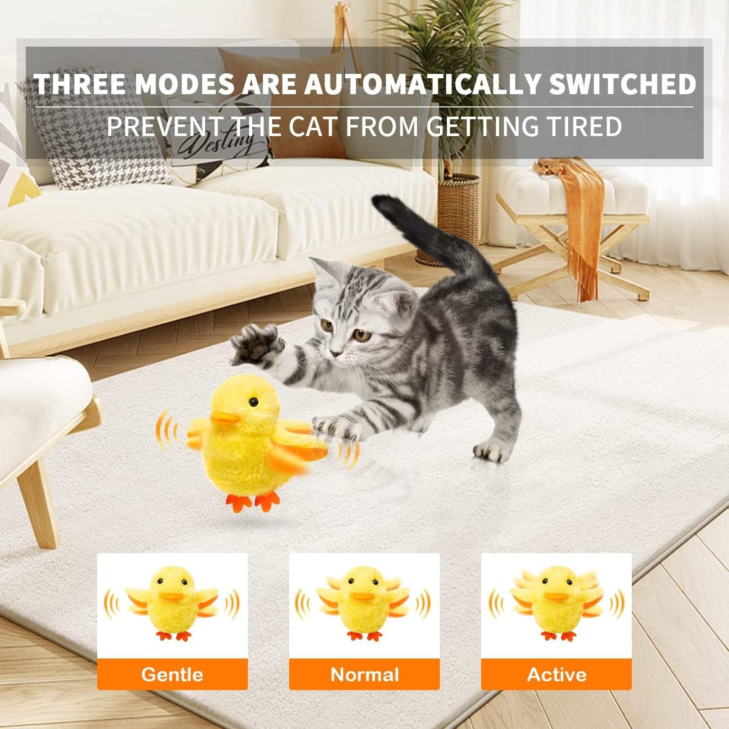 Rechargeable Touch Activated Duck Cat Squeaking Catnip cute kitten plush toy Interactive Cat Toys for Cats/Kittens