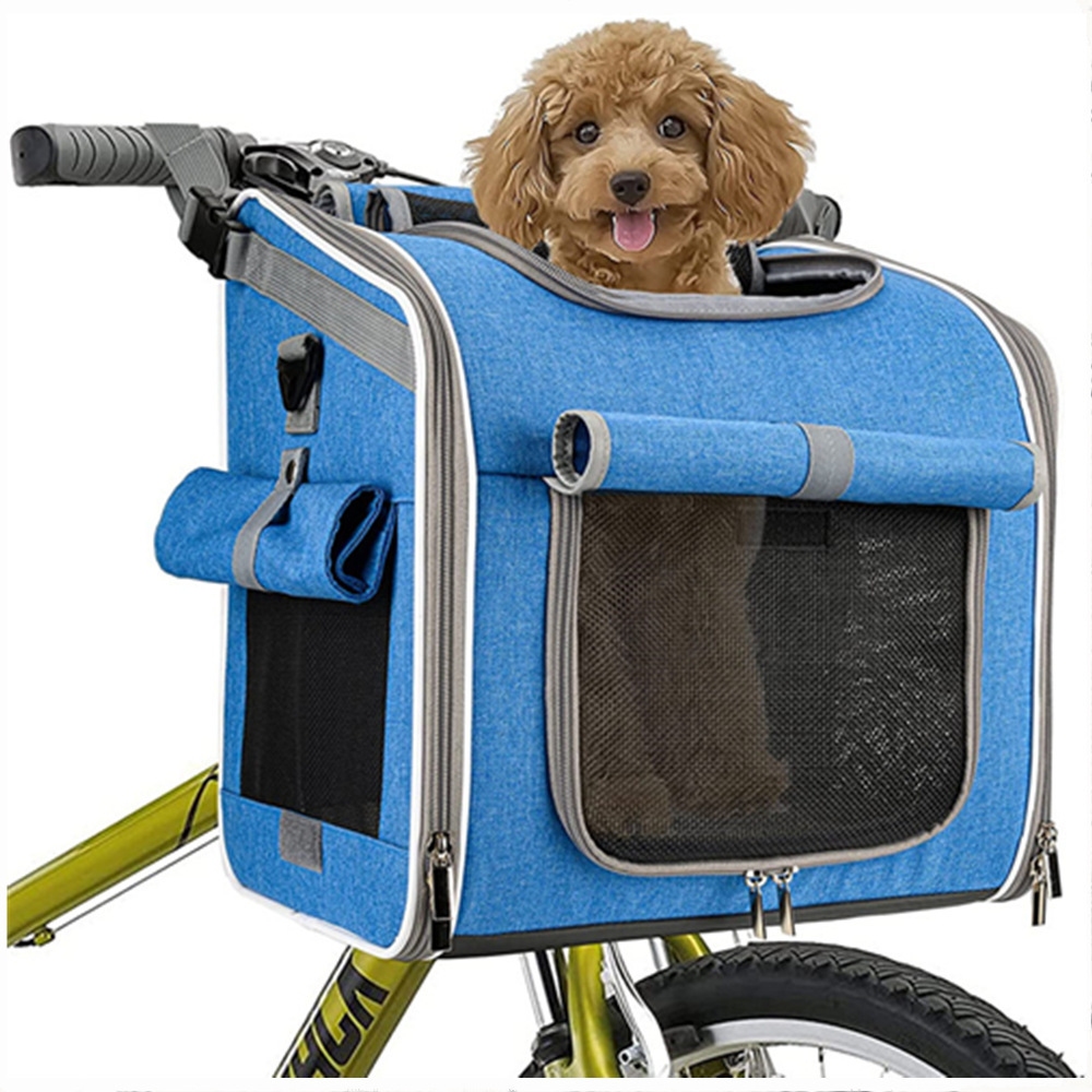 High quality dog Bike Basket Expandable Soft-Sided Pet Carrier Backpack with 4 Open Doors 4 Mesh Windows for Medium Dog puppies