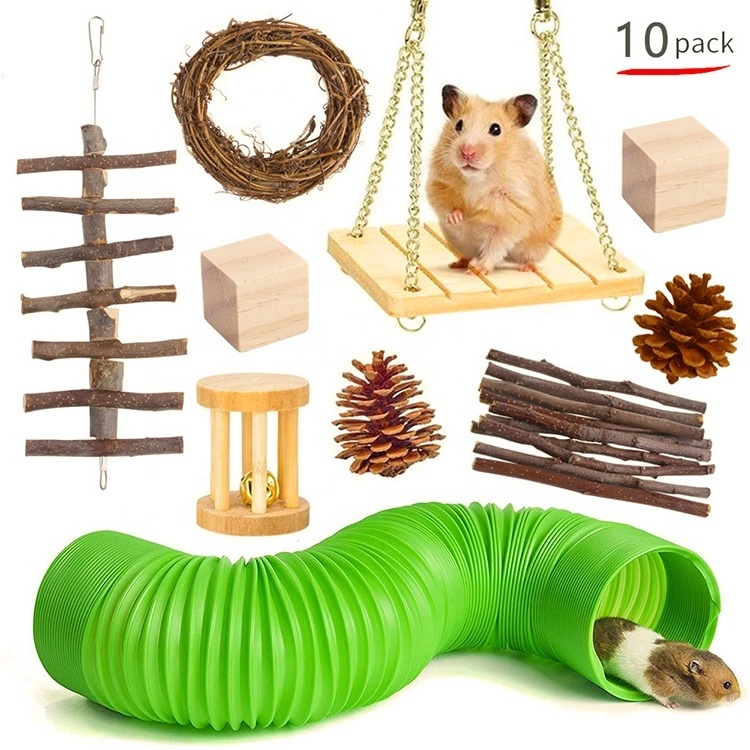 Natural Wooden Hamster Toys Hammock Swing Pet Supplies Hamster Chew Toys Set