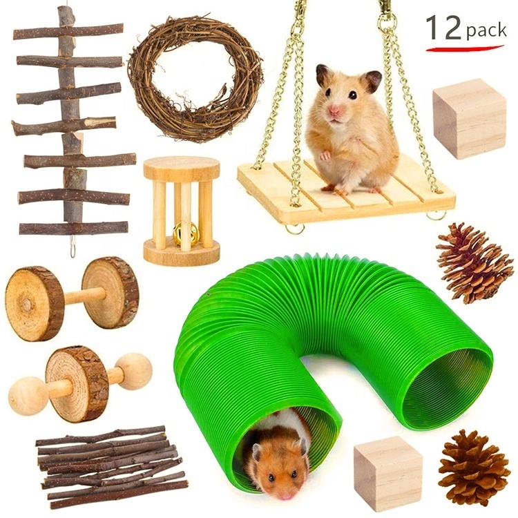 Natural Wooden Hamster Toys Hammock Swing Pet Supplies Hamster Chew Toys Set