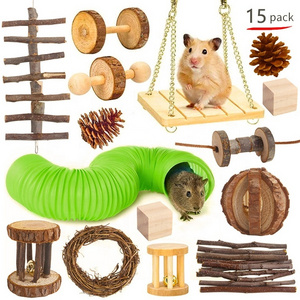 Natural Wooden Hamster Toys Hammock Swing Pet Supplies Hamster Chew Toys Set