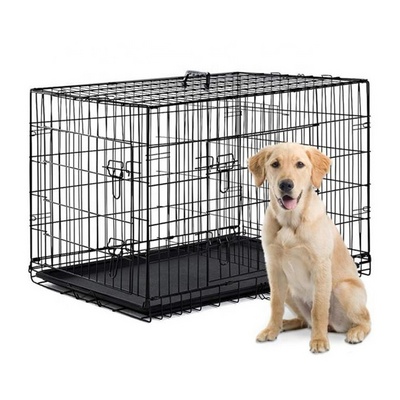 Wholesale Eco-Friendly Double Door Folding Dog Cage Kennel,Metal Wire Collapsible Dog Crate With Tray