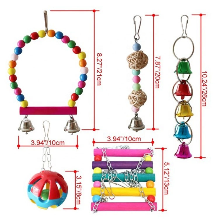 5pcs Pet Bird Parrot Climb Chew Toys Hanging Cockatiel Parakeet Swing Cage Birds Toys With Bell