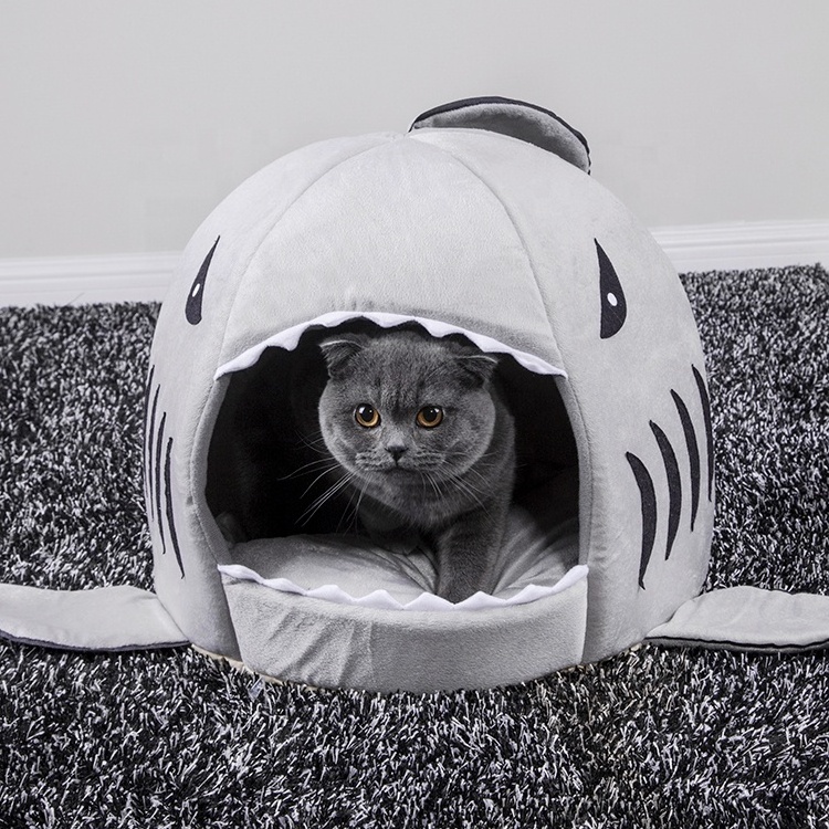 Cozy Cat Bed Cave Dog Sleeping Shark Pet Dog Sleeping Bag Bed With Removable Bed Cushion Mat for Dogs