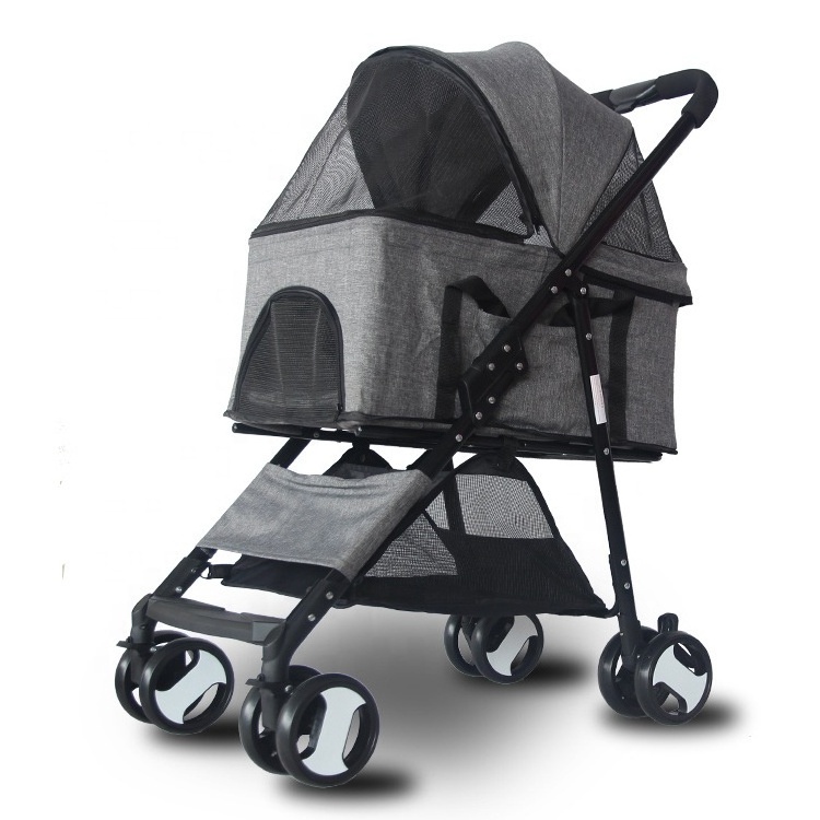 4-Wheels Cat Stroller Pet Carrier Strolling Cart Foldable Dog Stroller With Removable Liner