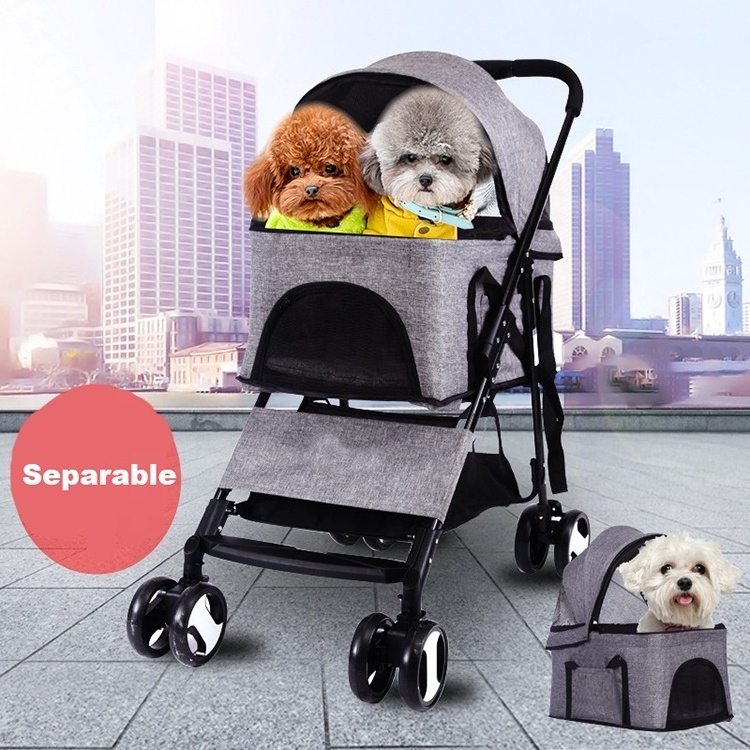 4-Wheels Cat Stroller Pet Carrier Strolling Cart Foldable Dog Stroller With Removable Liner