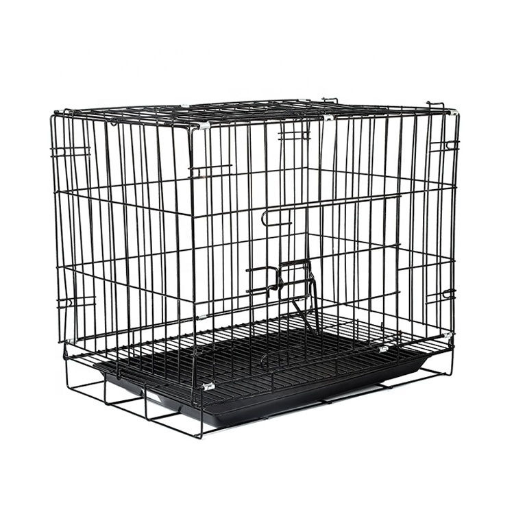 Wholesale Eco-Friendly Double Door Folding Dog Cage Kennel,Metal Wire Collapsible Dog Crate With Tray