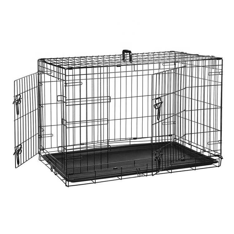 Wholesale Eco-Friendly Double Door Folding Dog Cage Kennel,Metal Wire Collapsible Dog Crate With Tray