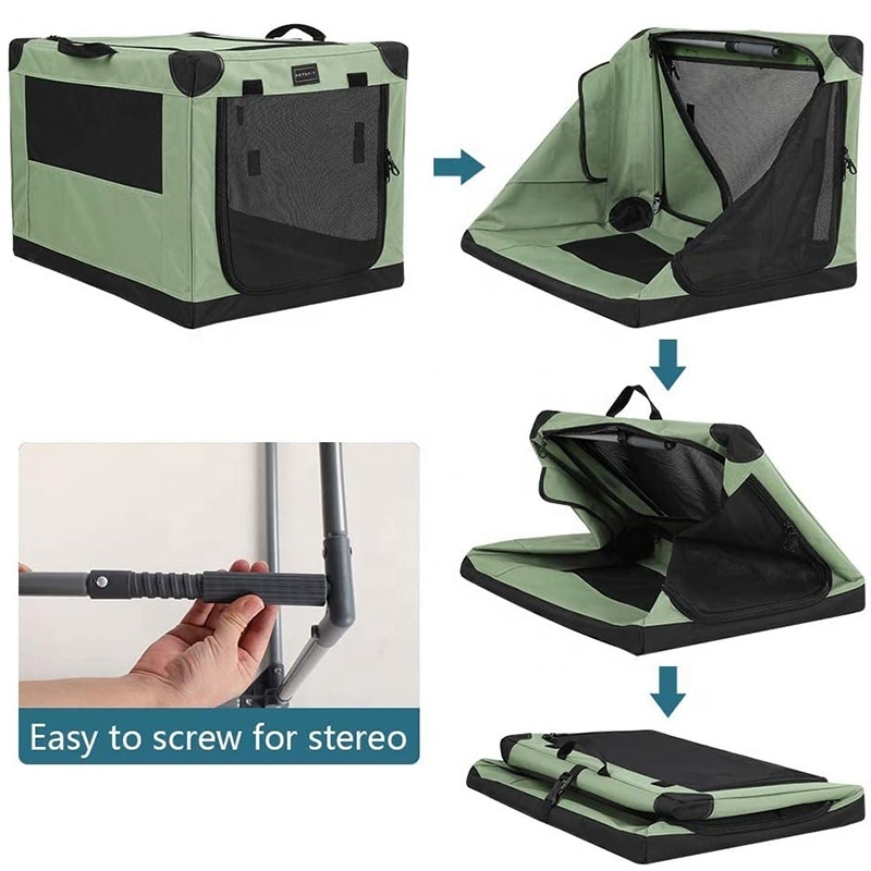 Portable Folding Dog Crate Kennel Outdoor Carry Dog Crate With Steel Frame