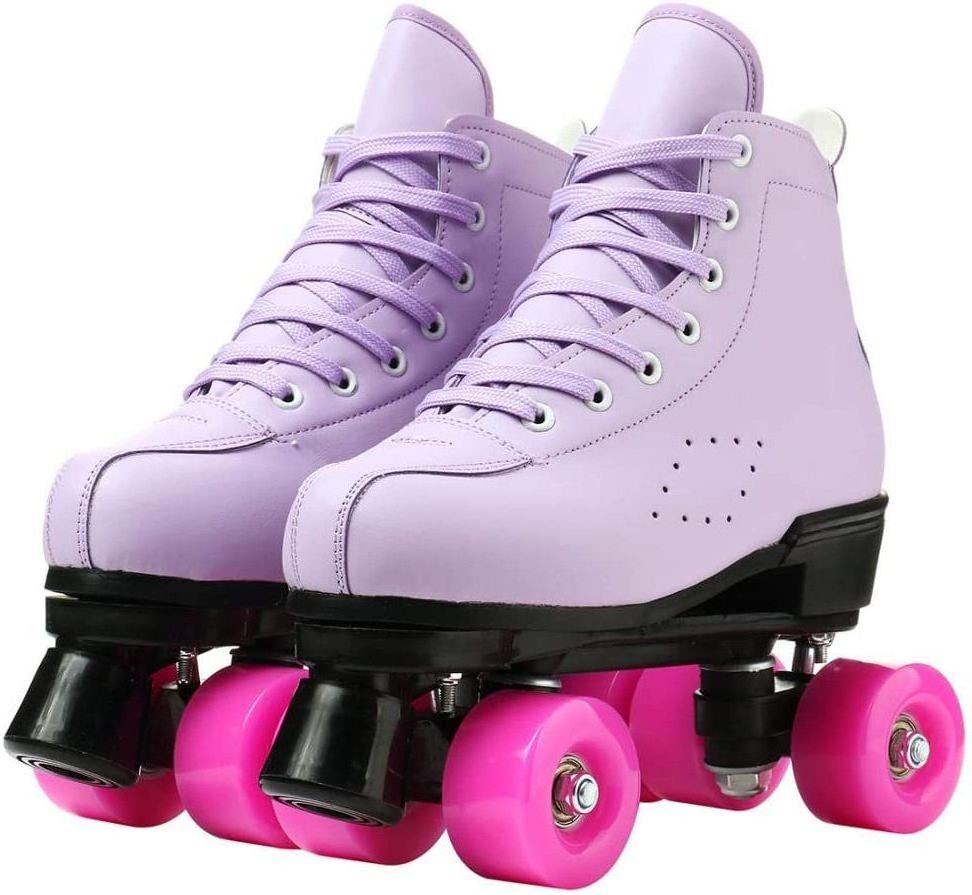 Classic Cowhide Men High-Top Shoes Double-Row  Four-Wheel Boys Girls Unisex Roller Skates