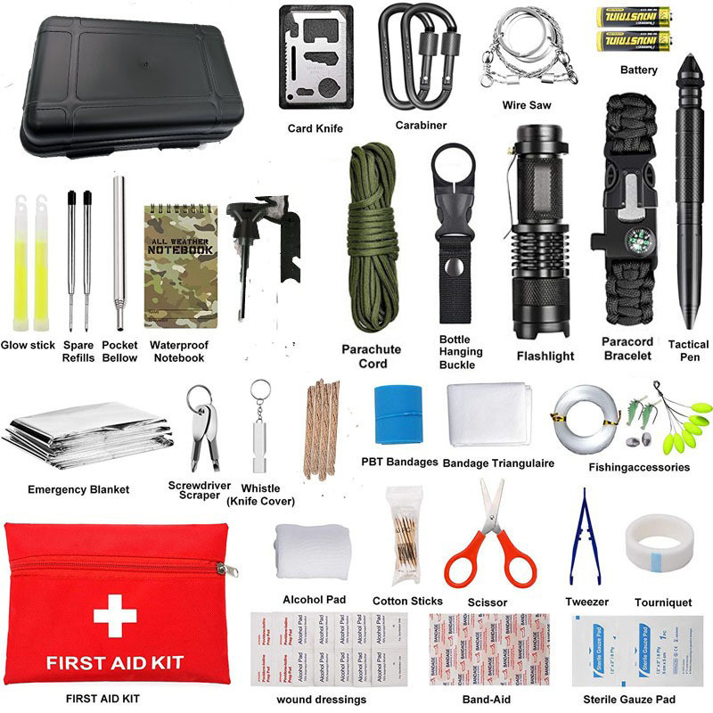 Jetshark Outdoor Travel Camping accessories Hiking Emergency Survival Kit First Aid equipment gear SoS Survival Kit Set