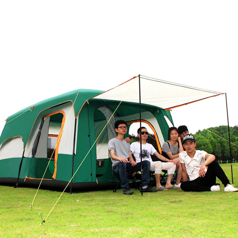 Two bedrooms one living room Double layer rain proof  tent 8-12 person Fully automatic camping tent