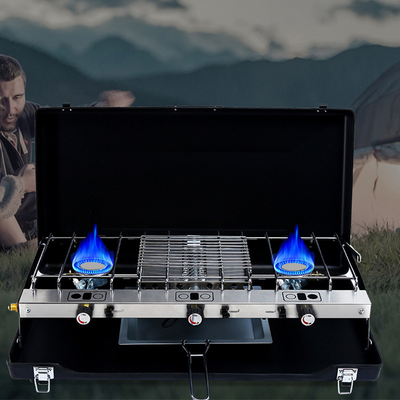 Three burners stove Portable Stainless Steel Folding Outdoor Camping Picnic Gas Double Camping Stove