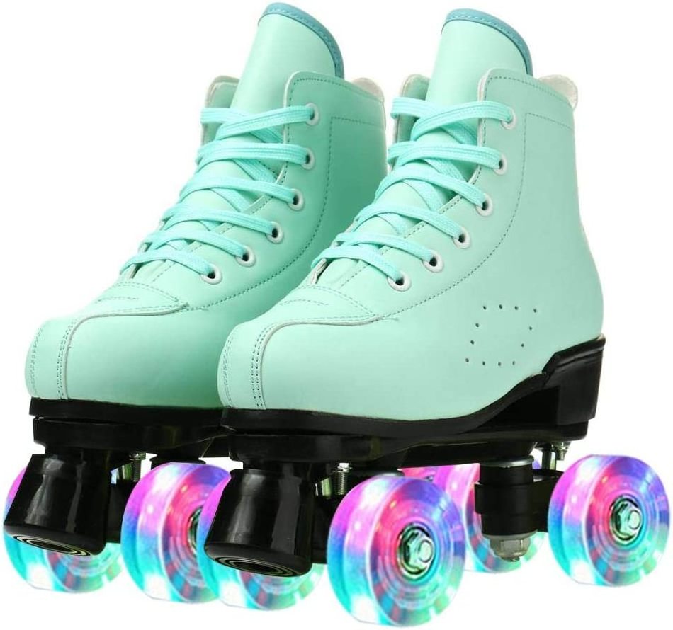 Classic Cowhide Men High-Top Shoes Double-Row  Four-Wheel Boys Girls Unisex Roller Skates