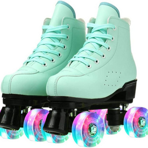 Classic Cowhide Men High-Top Shoes Double-Row  Four-Wheel Boys Girls Unisex Roller Skates