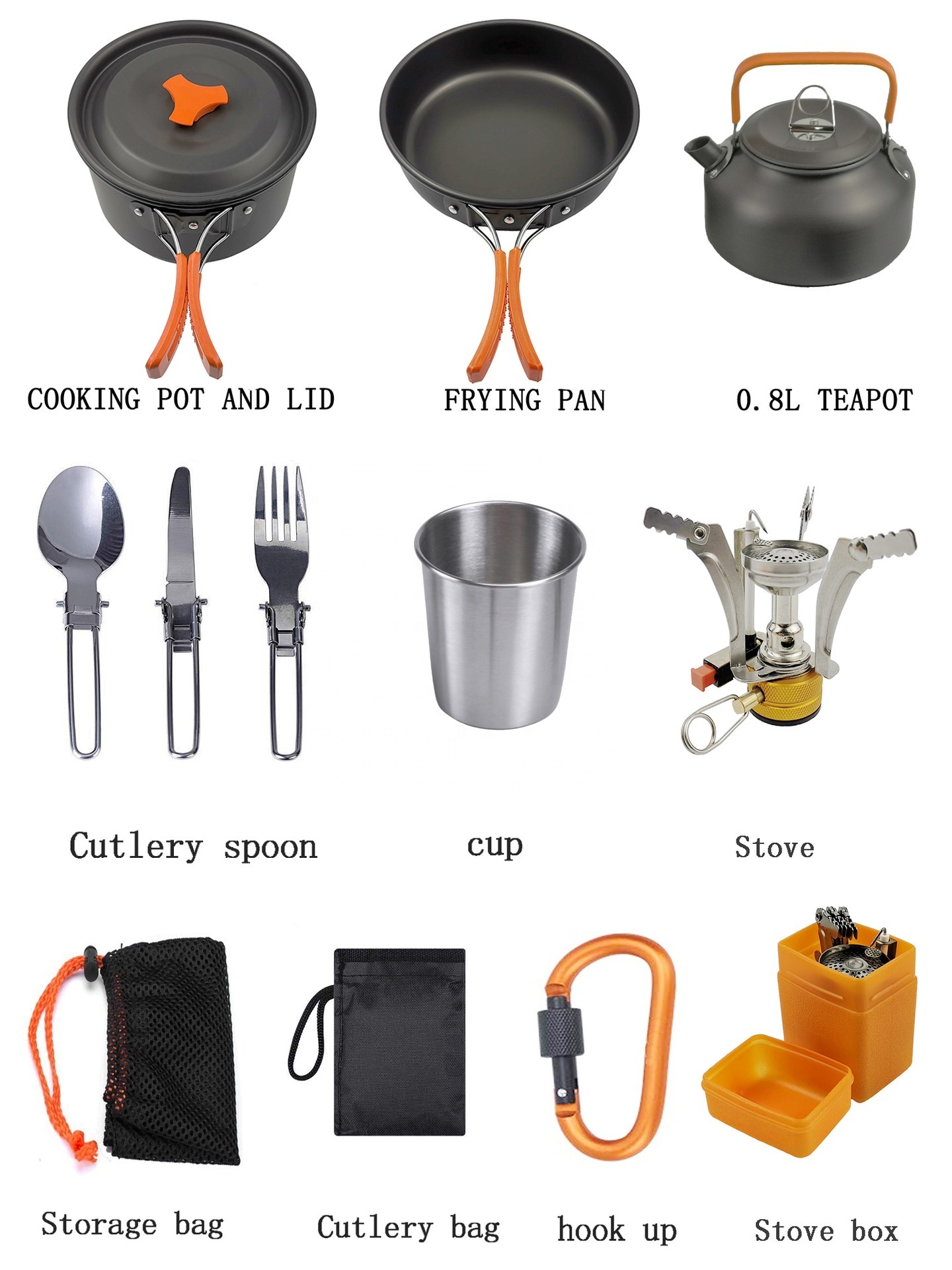 Outdoor Camping  2-3 Person  Cookware Nonstick  Picnic Portable Pot Pan and Kettle 3 in 1 Aluminum Alloy Cooking Set For Camping