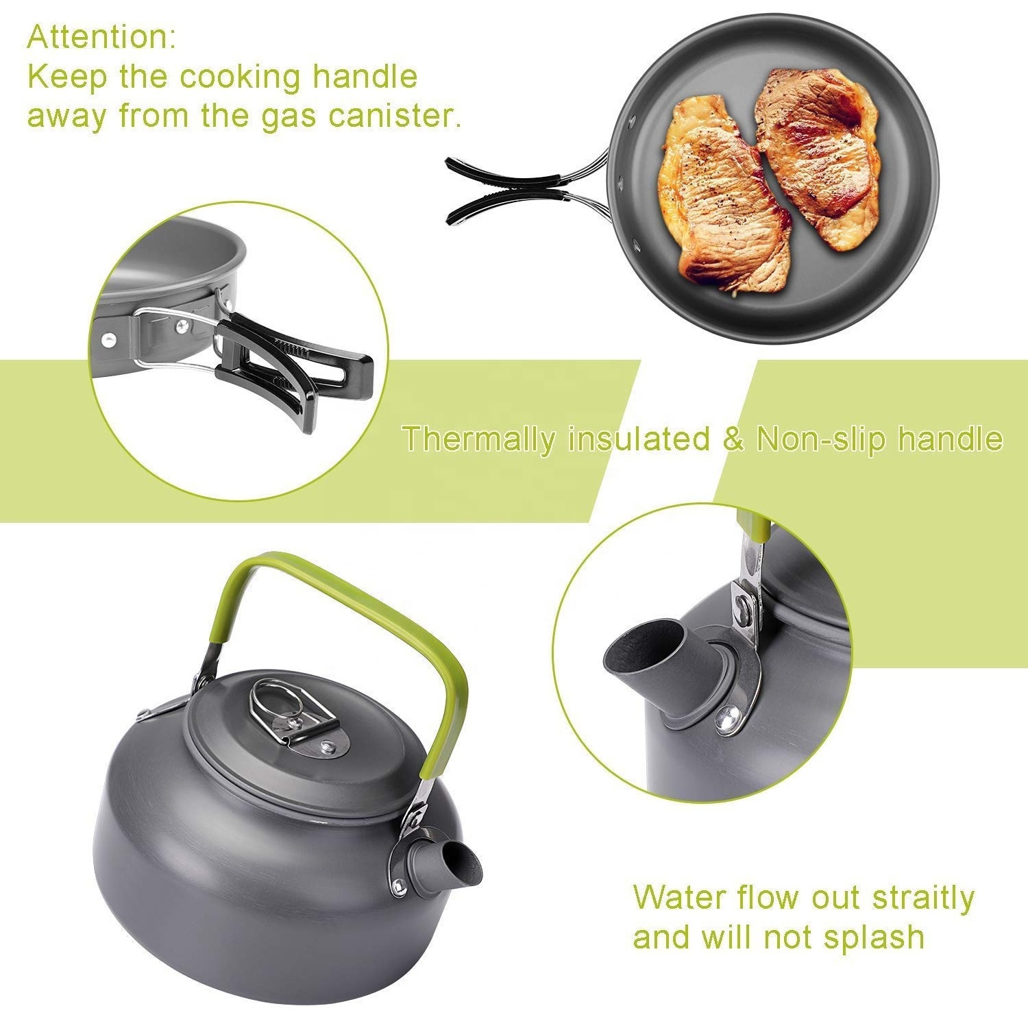 Outdoor Camping  2-3 Person  Cookware Nonstick  Picnic Portable Pot Pan and Kettle 3 in 1 Aluminum Alloy Cooking Set For Camping