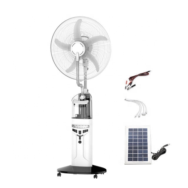 jetshfan Manufacturer OEM AC220V DC12V rechargeable stand fan with battery solar mist spray water fan for outdoor or indoor use