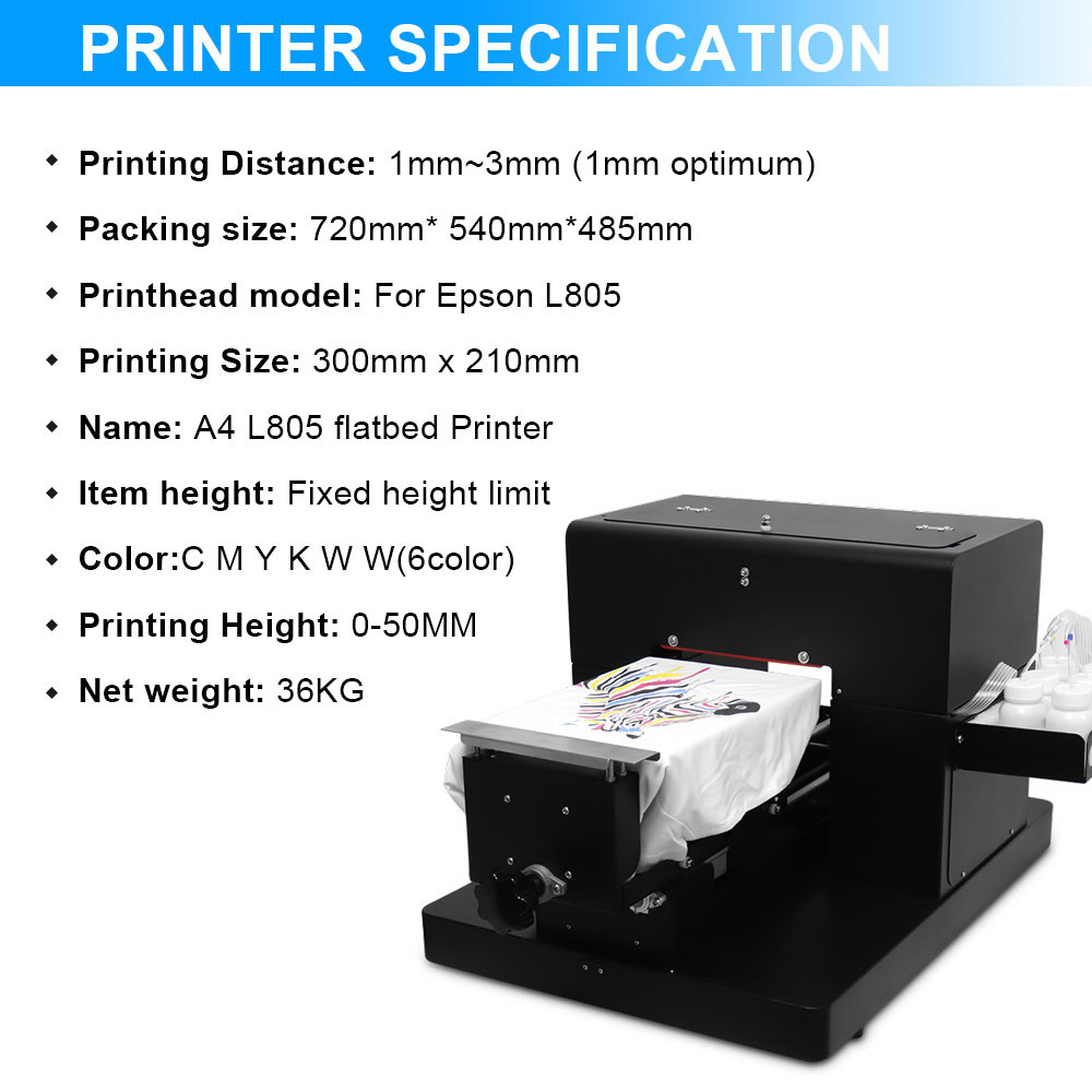 Hot Product Mini  A4 Flatbed dtg Printer 6 Colors T-shirt Bag printing machine For Epson A4 L805