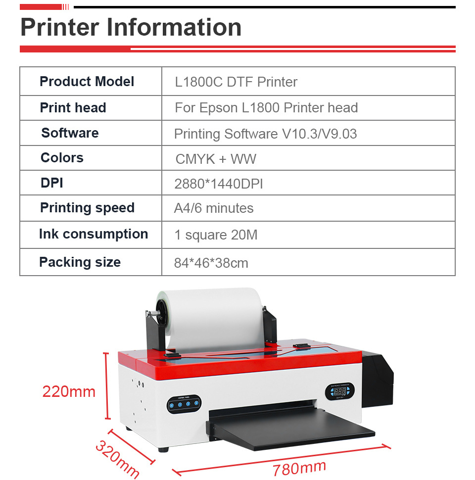 New A3 DTF Printer Heat Transfer Printing Service Hot Selling A3 Epson L1800 DTF Printer DTF Printer With Shaker Dryer