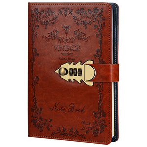 PU color leather vintage diary notebook with lock diary with code lock diary notebook with key lock