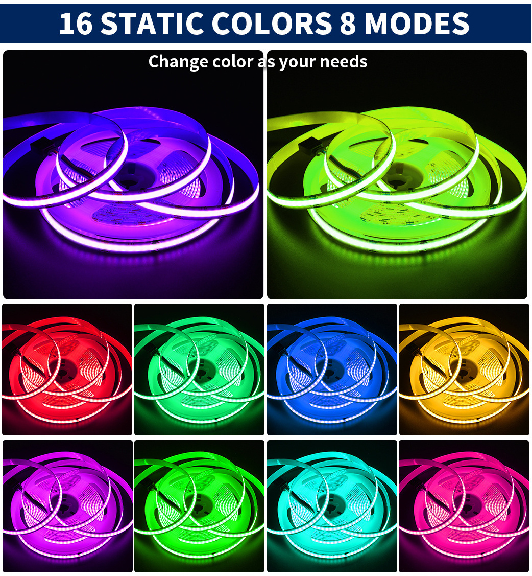 Led Rope Light DC12v 100 Color Changing Modes COB Rgb Led Strip 24v Luzes Luses Fita De Luz Tiras Luces COB Led Strip