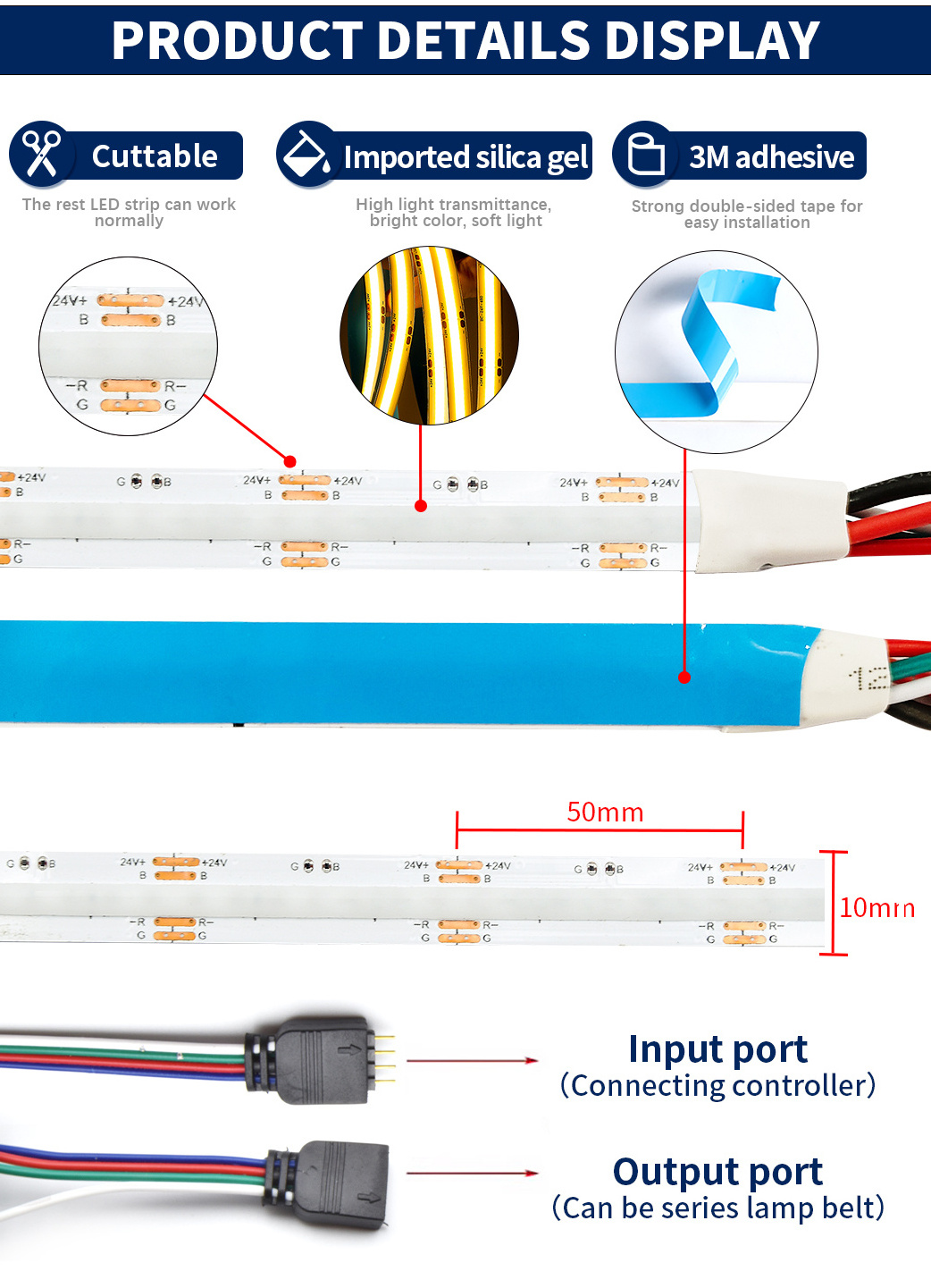 Led Rope Light DC12v 100 Color Changing Modes COB Rgb Led Strip 24v Luzes Luses Fita De Luz Tiras Luces COB Led Strip