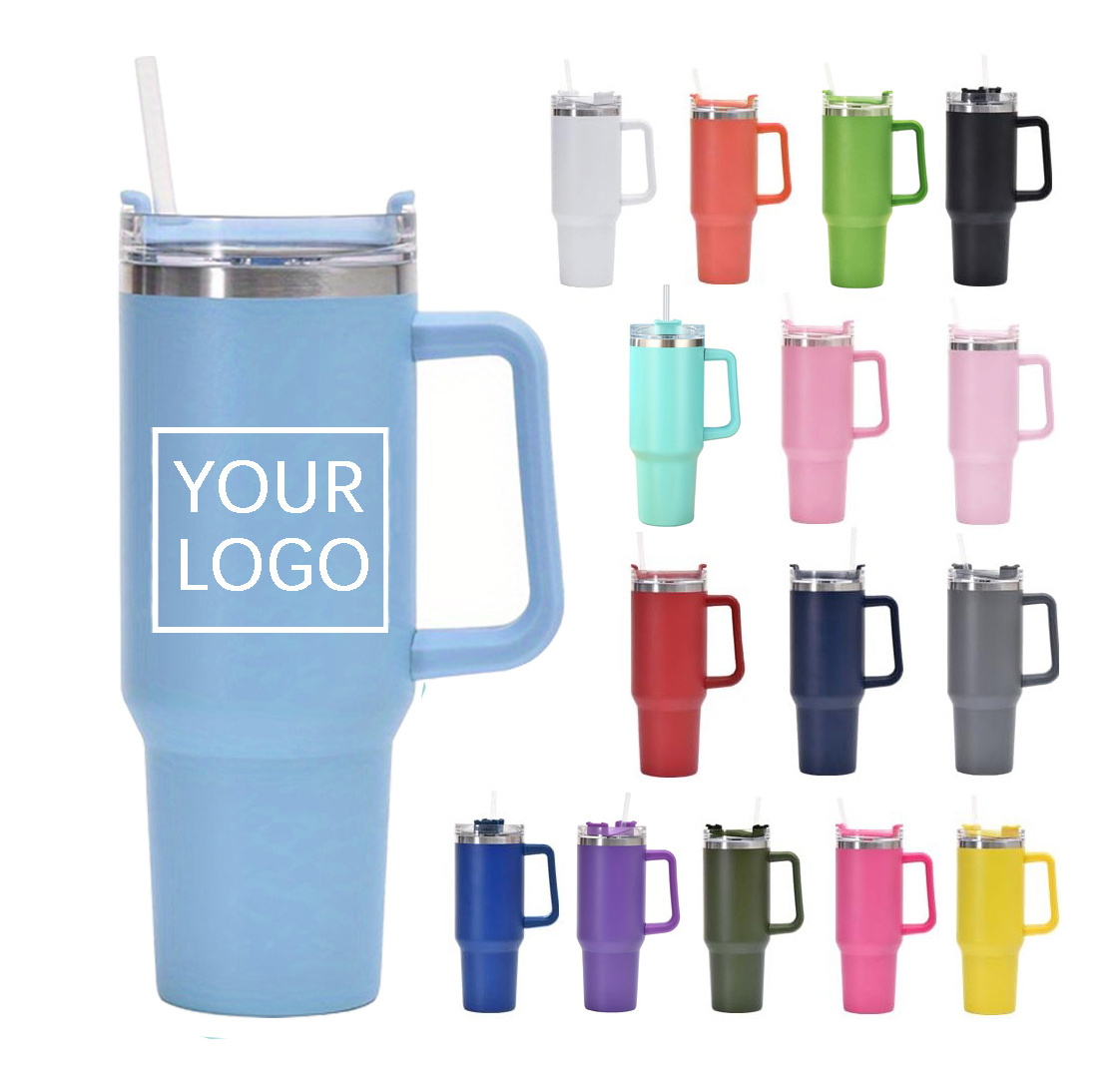 Custom Vacuum Insulated 40oz Quencher Travel Mug Flowstate Stainless Steel Tumbler With Straw And Handle