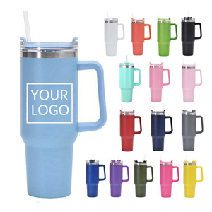 Custom Vacuum Insulated 40oz Quencher Travel Mug Flowstate Stainless Steel Tumbler With Straw And Handle