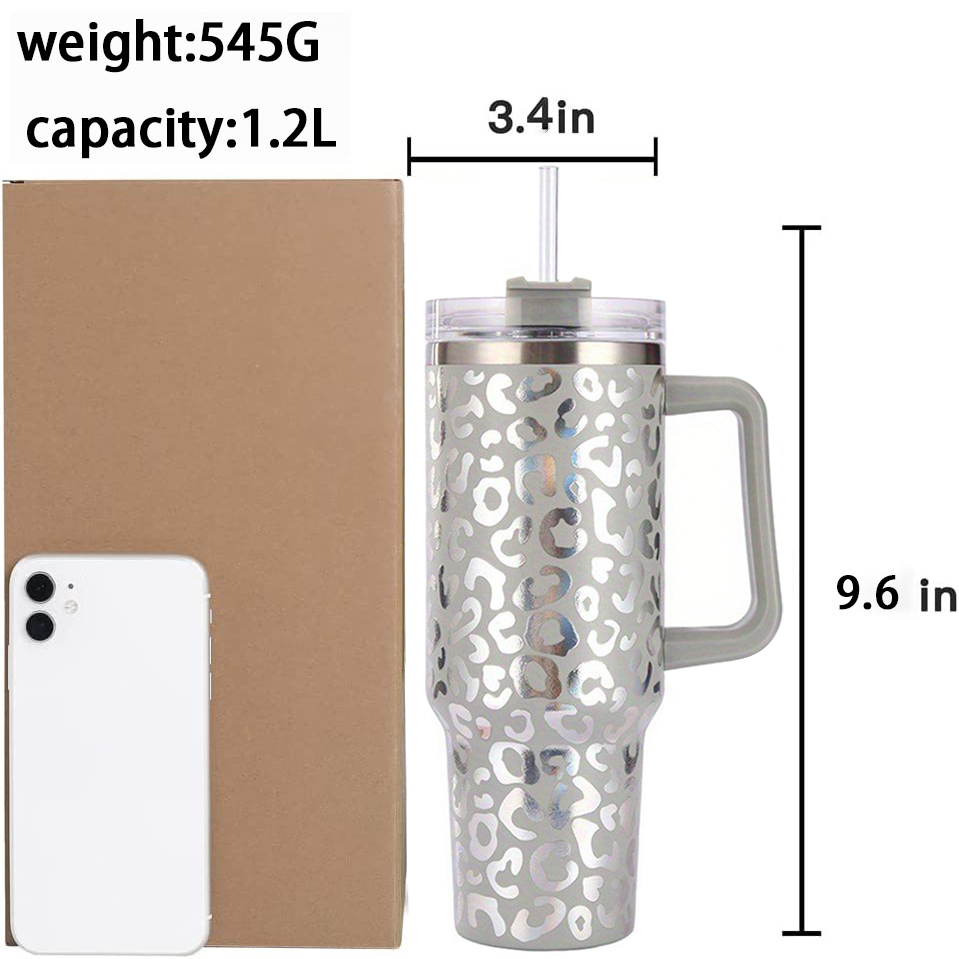 Wholesale Bulk Leopard Print Double Wall Customize 40 Oz Insulated Cups Stainless Steel 40Oz Tumbler With Handle And Straw