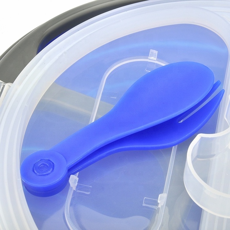 Custom round portable leakproof biodegradable bpa free silicone foldable collapsible bento lunch box