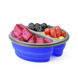 Custom round portable leakproof biodegradable bpa free silicone foldable collapsible bento lunch box